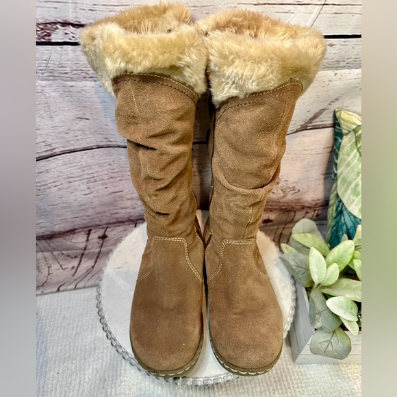 BareTraps Shoes - BareTrap Tan Suede Leather Faux Fur Shearling Winter Boots Size 6M